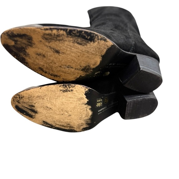 Vintage Y2K 90’s Slouchy Black Western Boho Slouchy Suede Silver Toe Tap Boots - Picture 11 of 16